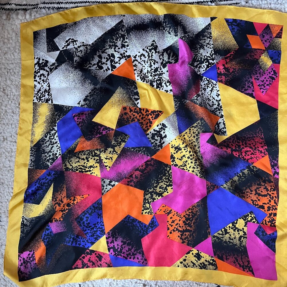 Vintage 80s vibrant graphic print silk scarf